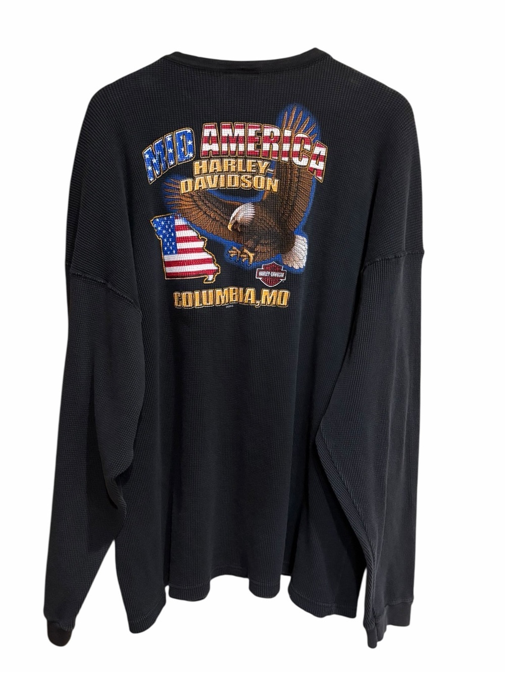 Vintage Harley Davidson Graphic “Mid-America” Waffle Thermal Long Sleeve Shirt